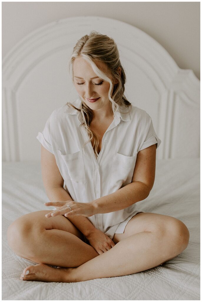 bride sitting on bed