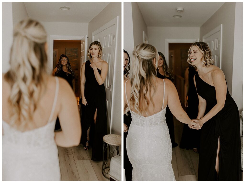 Bride's first look with bridesmaids