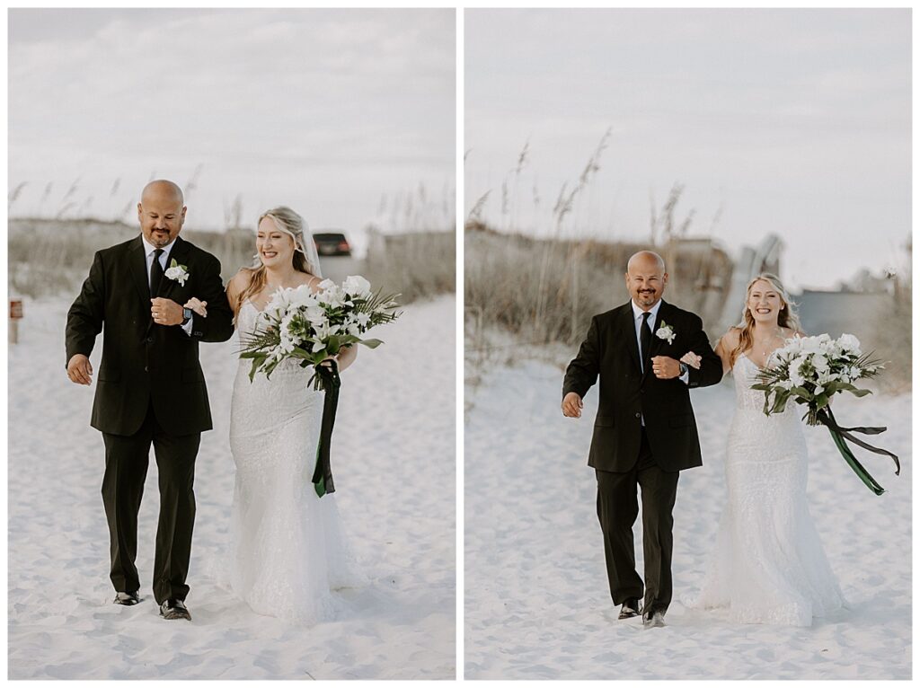 bride walking with stepdad