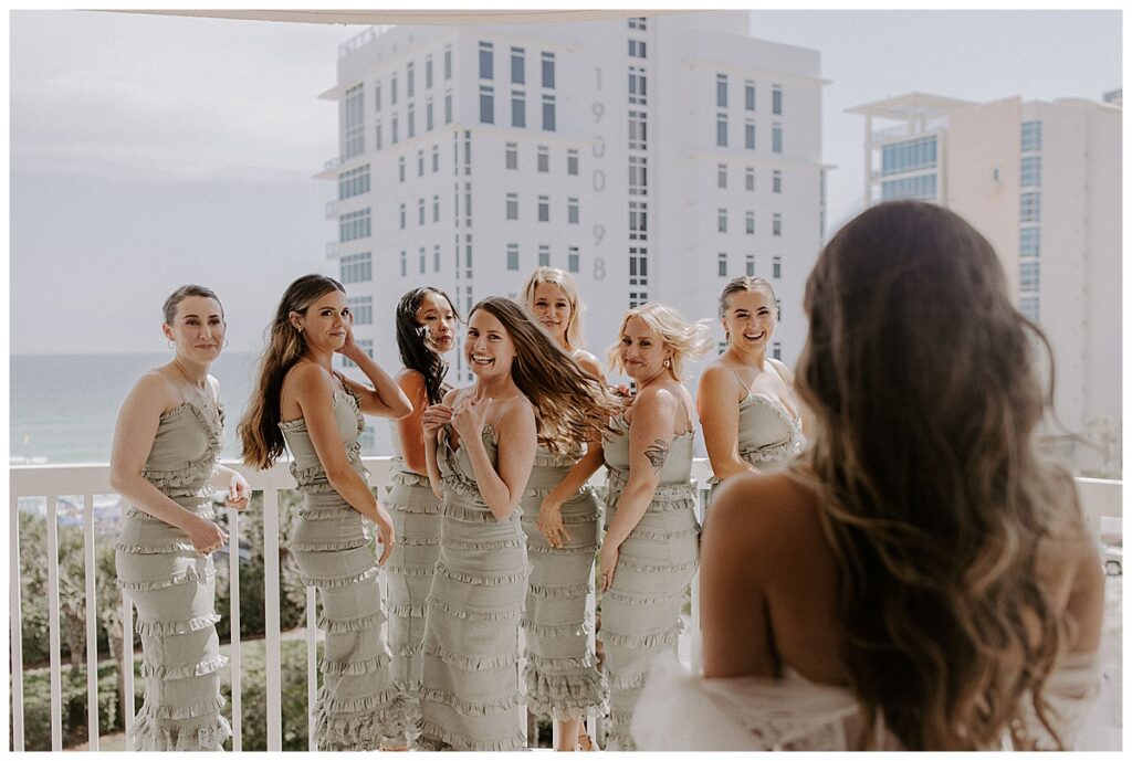 first look with bridesmaids