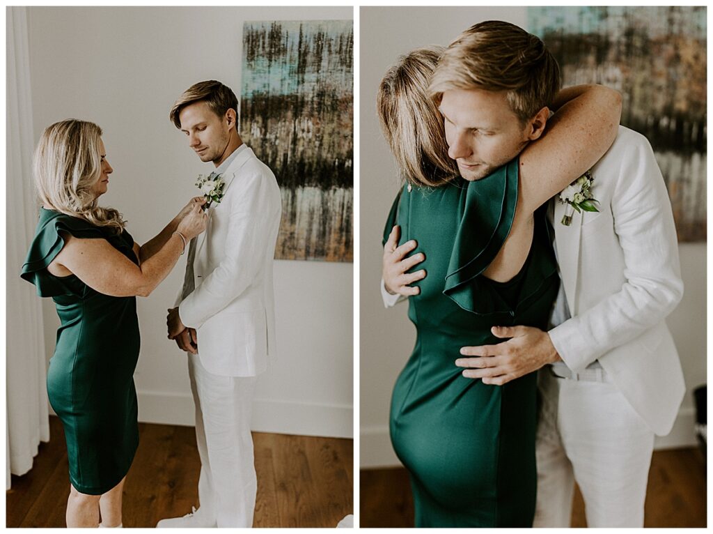 mom hugging groom