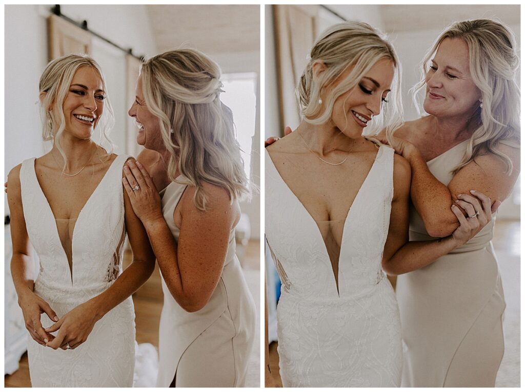 brides mom helping with necklace