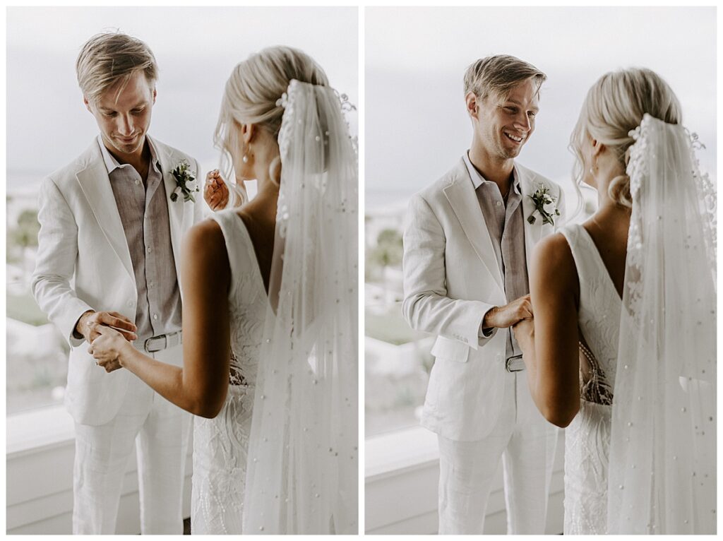 first look with bride and groom