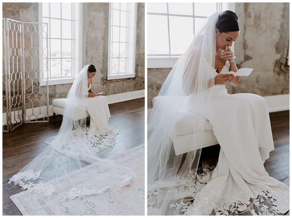 Bride reading letter from groom