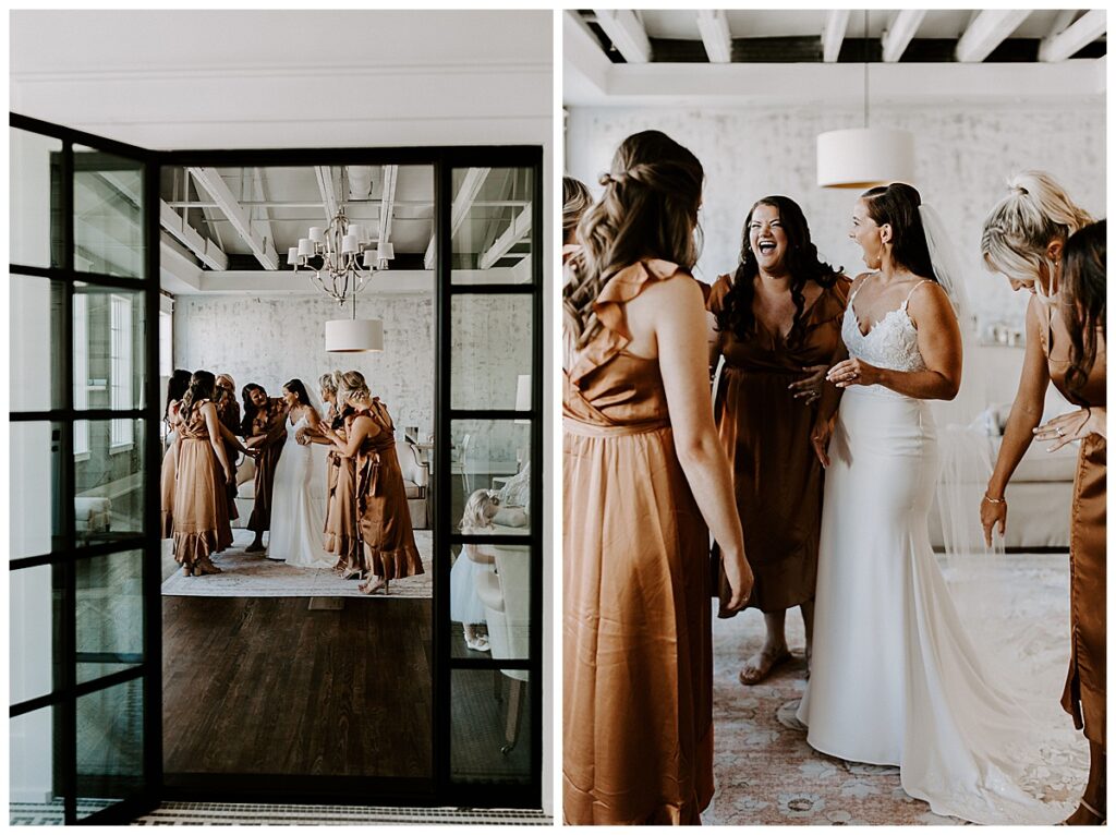 Bride talking to bridesmaids