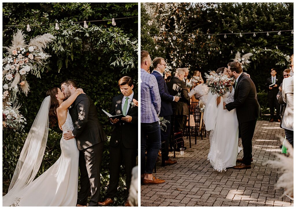 Bride and groom first kiss/walking back up the aisle