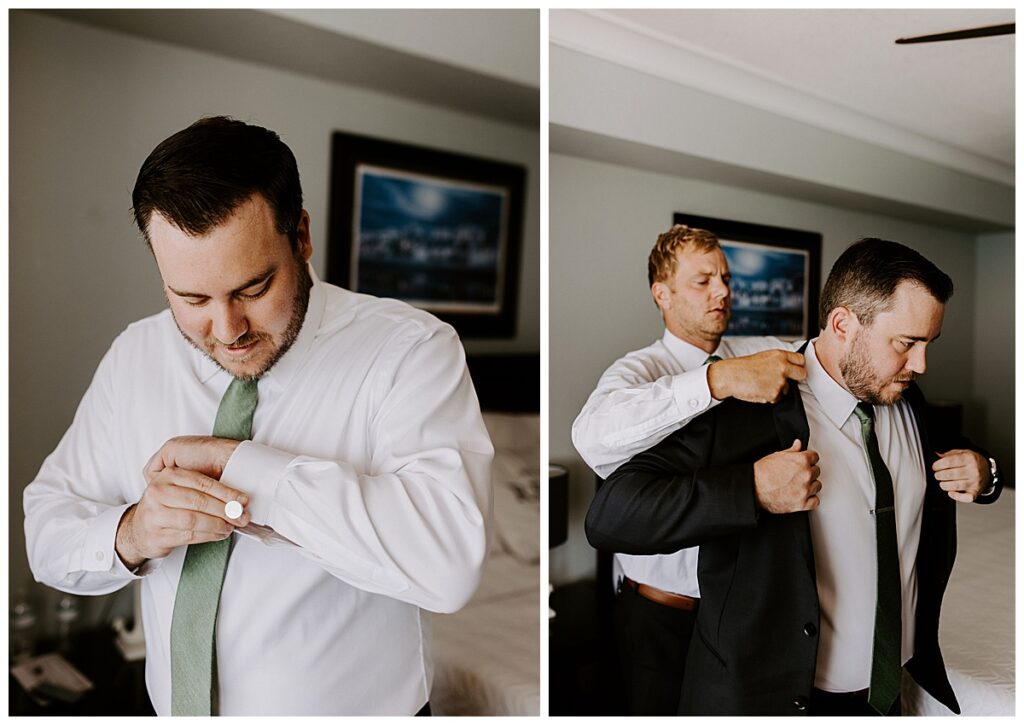 Groom getting ready with groomsmen