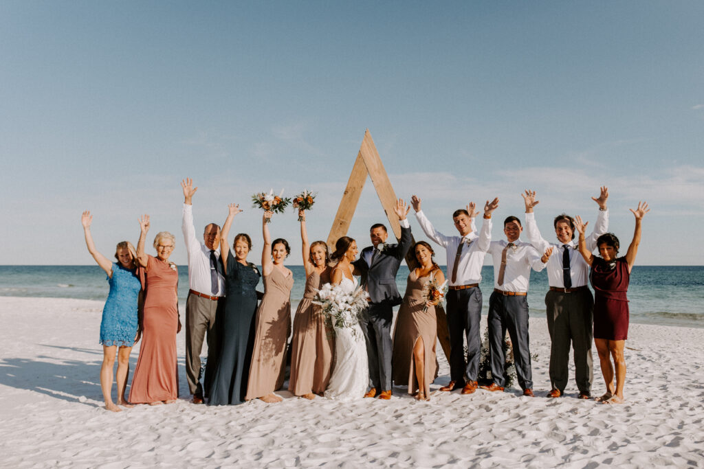 Family photo with bride and groom