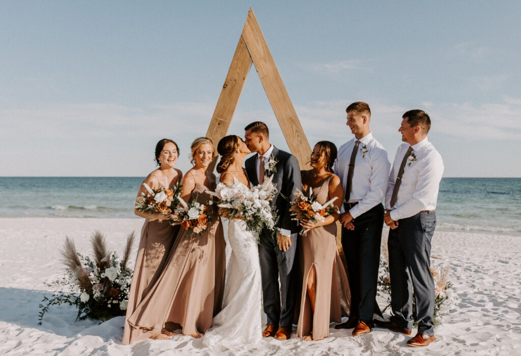 Couple with wedding party