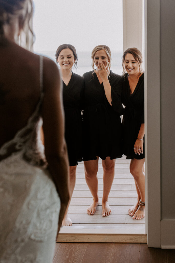 first look with bridesmaids