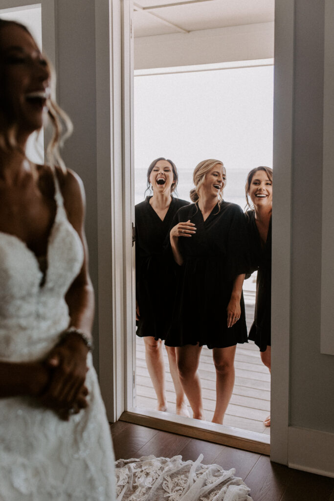 first look with bridesmaids