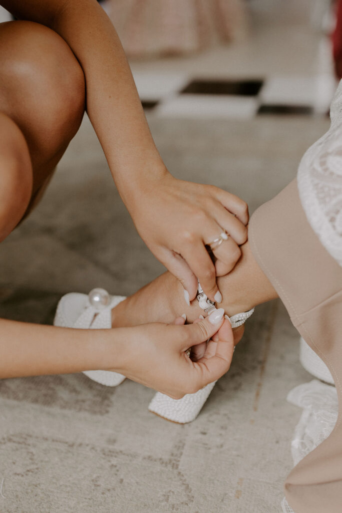 Closeup of bride's shoe