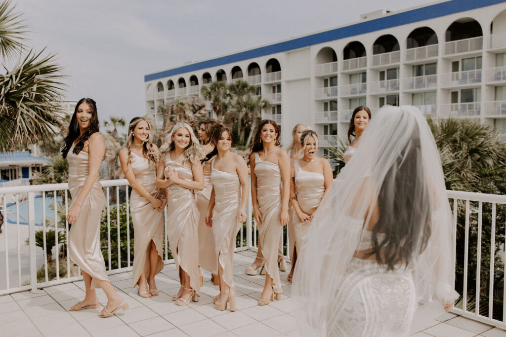 first look with bridesmaids