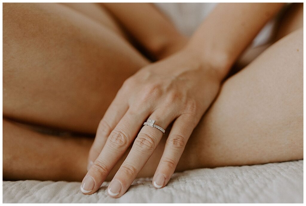 closeup of bride's engagement ring