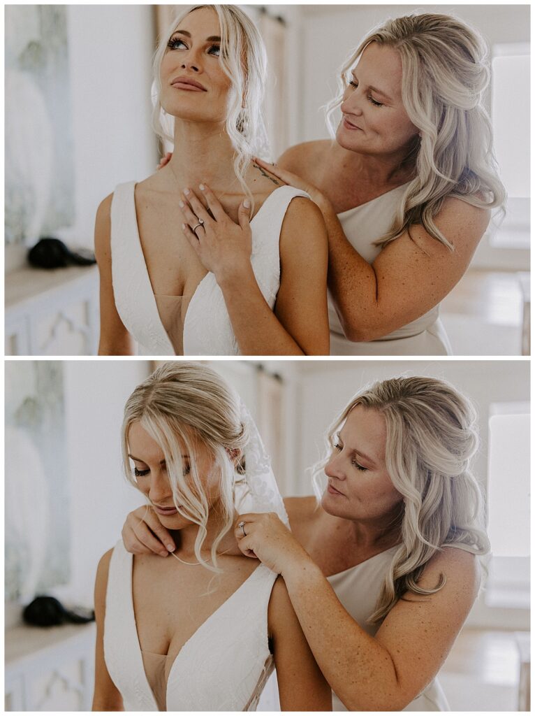 brides mom helping with necklace
