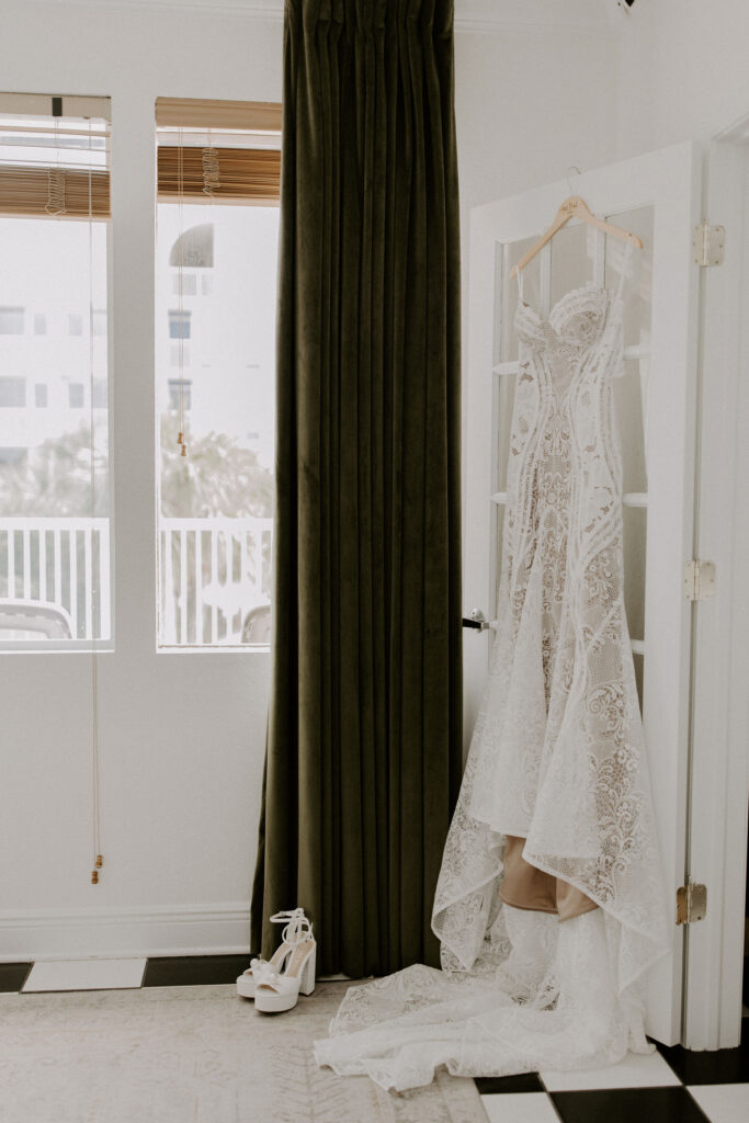 Wedding gown hanging