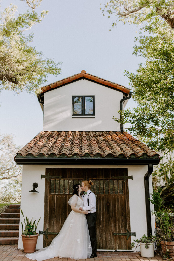 Bride and groom outside their St Augustine elopement venue