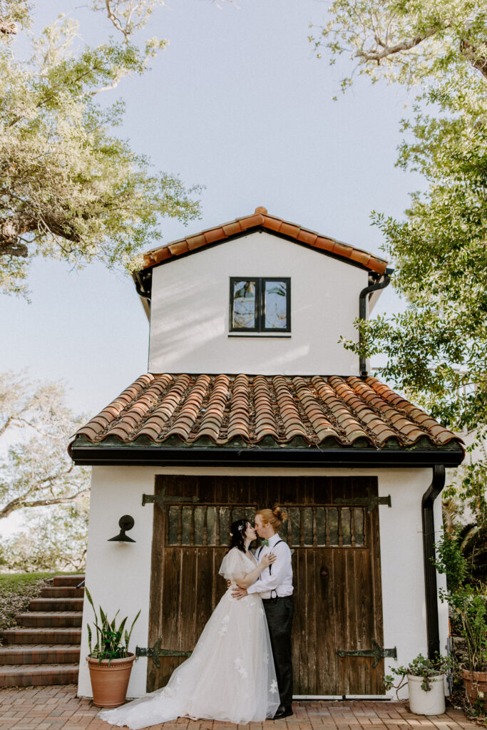 Bride and groom outside their St Augustine elopement venue