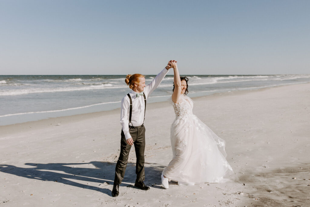 Bride and groom on the beach